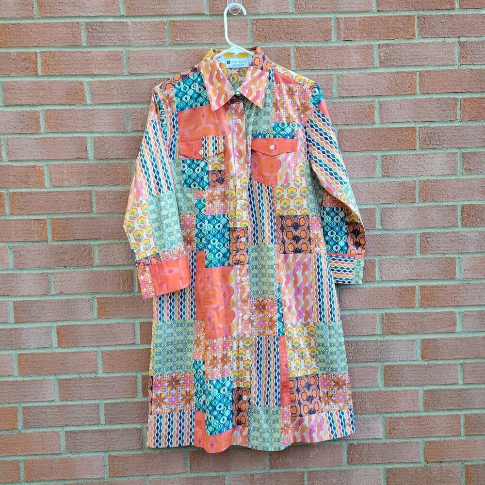 Nina Raynor Delray Beach Florida Shirtdress Patchwork size Medium